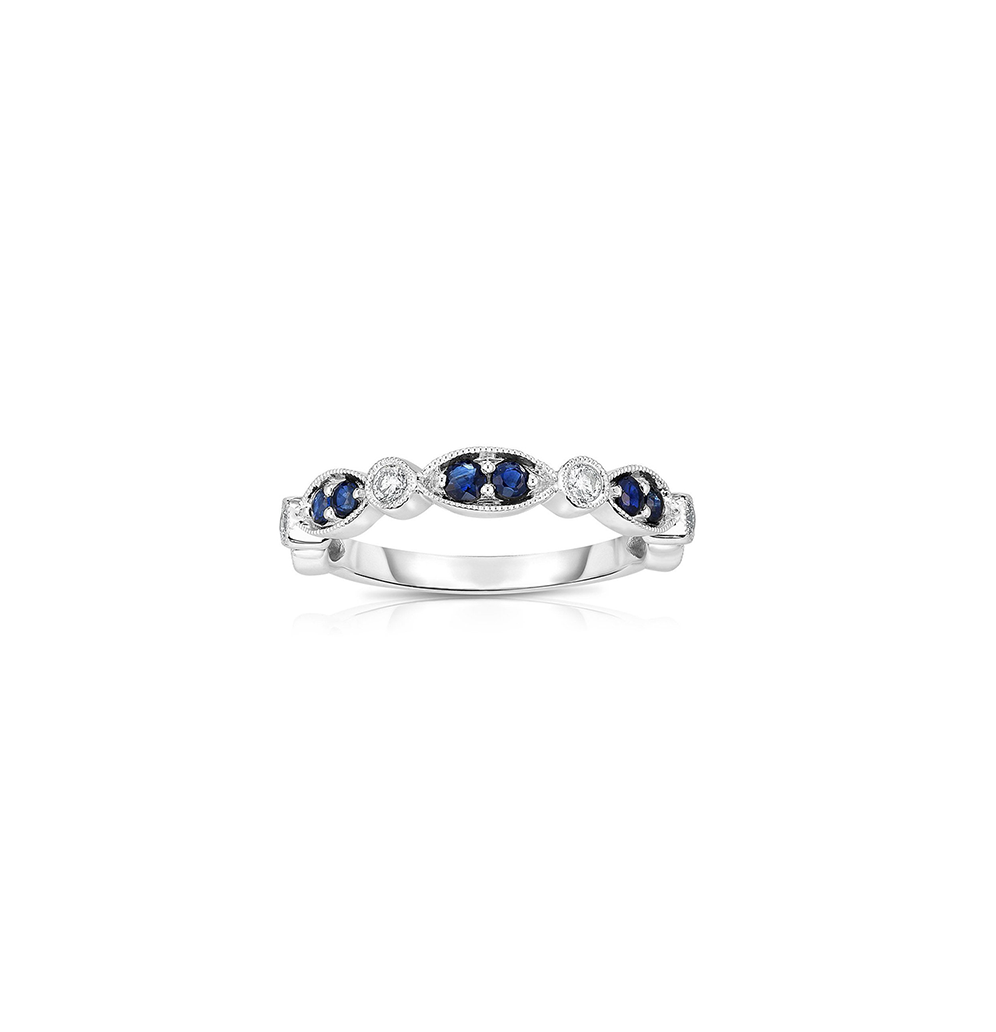 Sabel Collection 14K White Gold Marquise Detail Sapphire and Diamond Ring